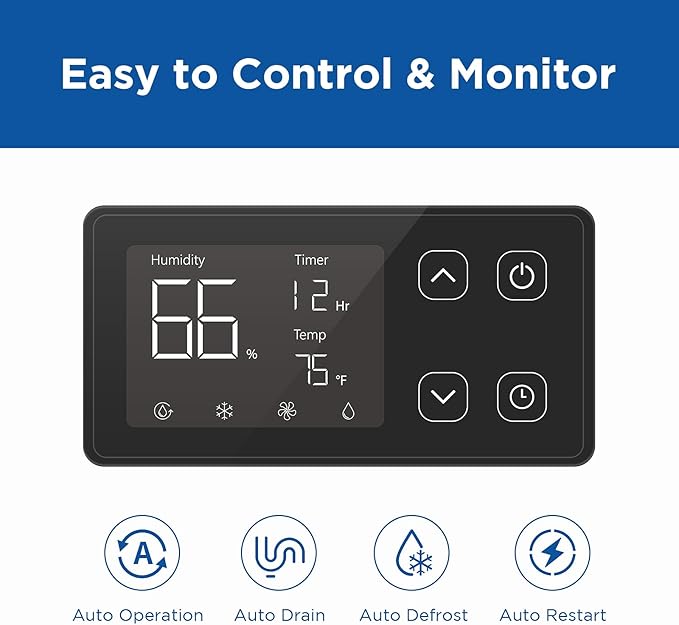 70 Pints Commercial Dehumidifier with Pump, Portable Crawl Space Dehumidifiers for Basement and Home, Energy Star Efficient Certified, Automatic Defrost - Image 7