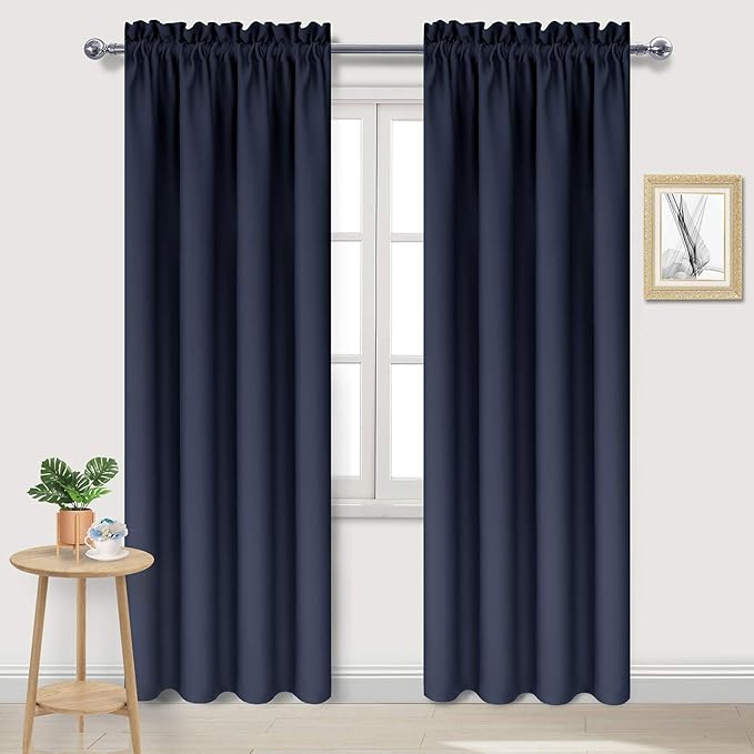 DWCN Navy Room Darkening Blackout Curtains - Thermal Insulated Privacy Energy Saving Window Curtain Drapes 38 x 72 inch Length, Set of 2 Bedroom Living Room Curtains by DWCN