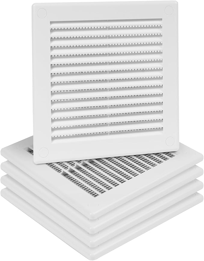 5-Pack 6" x 6" (Outer Size) Square Air Vent Cover – White Plastic Vent Deflector - Screen Mesh, Surface Mount Wall Ceiling – Cold Air Return Soffit Air Vent Cover - Register Indoor Outdoor by Unknown