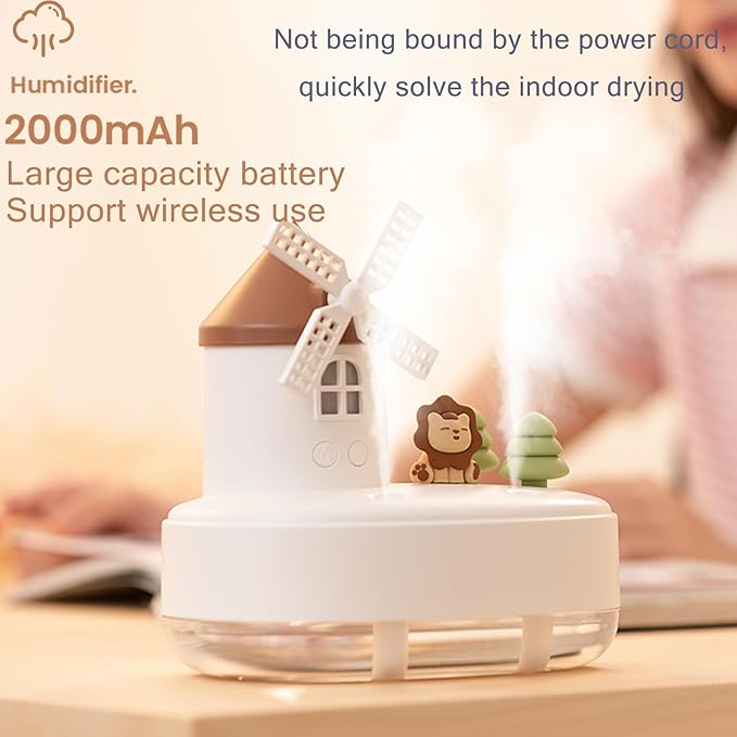 Humidifier for Bedroom,Portable Humidifier,Baby humidifier with rotating windmill and music box,double spray nozzles,two spray modes and Ambient Light,suitable for children,bedroom and office - Image 6