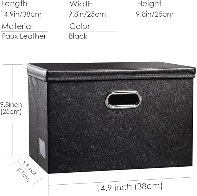 PRANDOM Collapsible Storage Bins with Lids [3-Pack] Leather Fabric Foldable Storage Boxes Organizer Containers Baskets Cube with Cover for Bedroom Closet Office Nursery Black (14.9x10.8x10) - Image 6