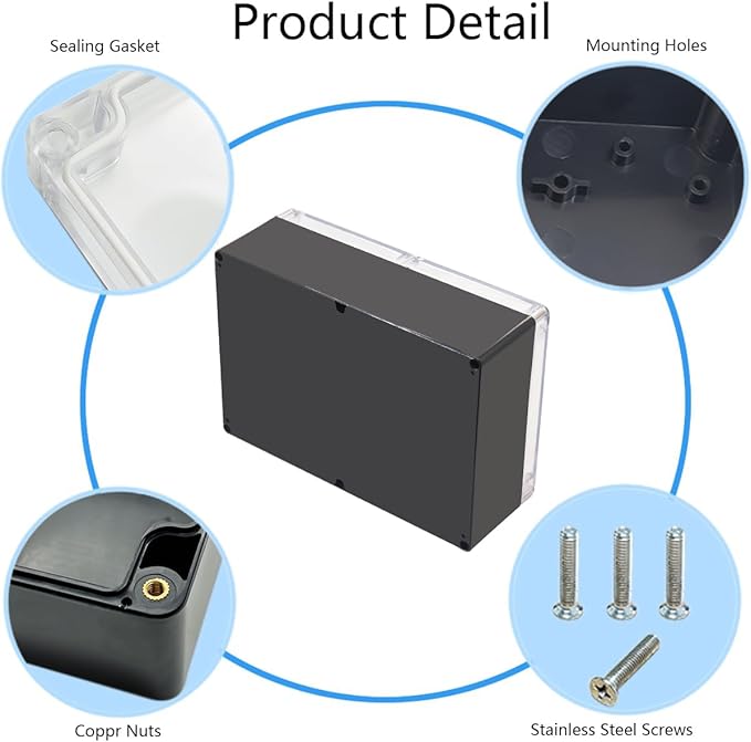 Project Box IP65 Waterproof Junction Box ABS Plastic Black Electrical Boxes DIY Electronic Project Case Power Enclosure Clear Cover 11.42”x8.27“x3.94 - Image 5