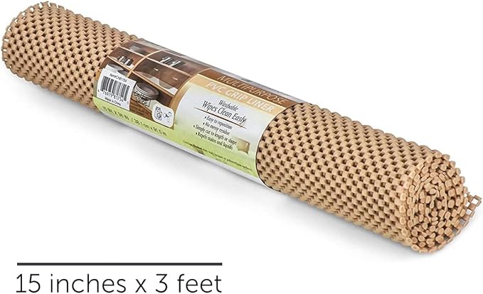 SteadMax Shelf Liner, 15 inches x 6 feet Total, Non-Slip Ultra-Grip Mats for Kitchen or Bathroom Shelves, Cabinets, Pantry, Non-Adhesive Drawer Liner, Durable, Strong, Beige (2 Pack) - Image 2