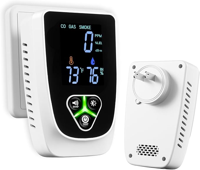 5-in-1 Plug-in Carbon Monoxide & Smoke Detector with Gas Leak Detection, Temperature & Humidity Monitor, LCD Display, Bilingual Voice Alarm by zealme
