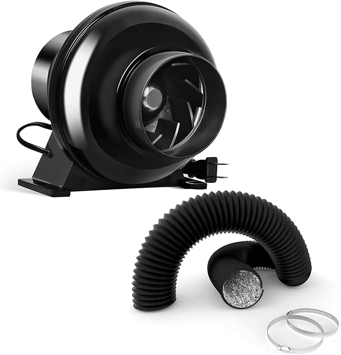 iPower 4 Inch 195 CFM Inline Duct Ventilation Fan with 8 Feet Ducting, Quiet Vent Blower for Hydroponics Grow Tent, Greenhouse Air Circulation, Upgrade, Black by iPower