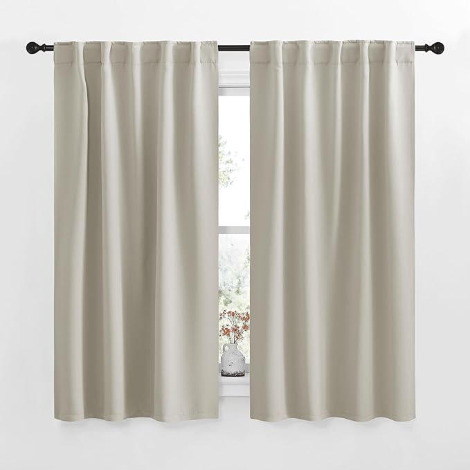 NICETOWN Blackout Curtain Panels for Living Room - (Natural Color) 42x63 Inch, 2 Panels Set, Thermal Insulated Room Darkening Blackout Drapes/Draperies with Rod Pocket & Back Tab for Window by NICETOWN