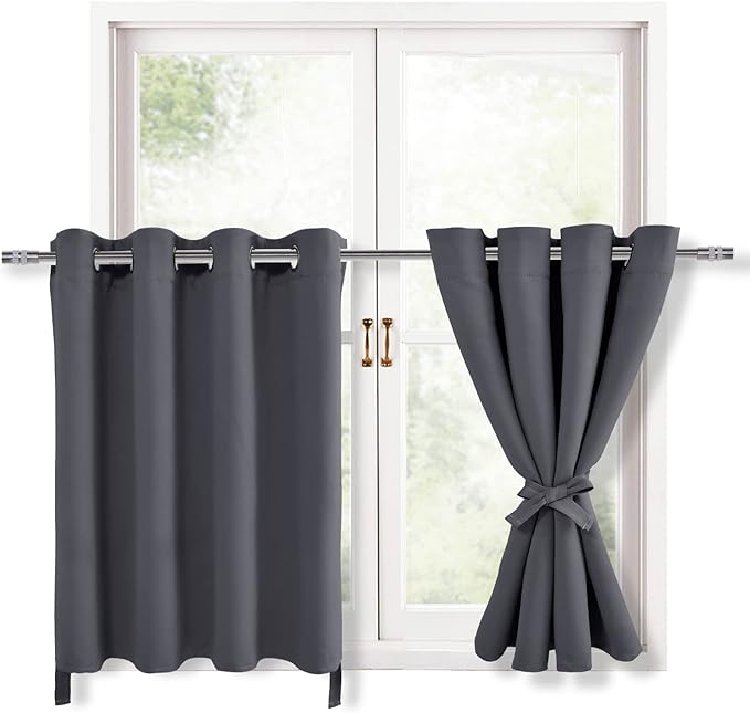 Hiasan Grommet Blackout Curtains for Bedroom, 52 x 30 Inches Long - Thermal Insulated & Light Blocking Window Curtains for Living Room, 2 Drape Panels Sewn with Tiebacks, Dark Grey - Image 8