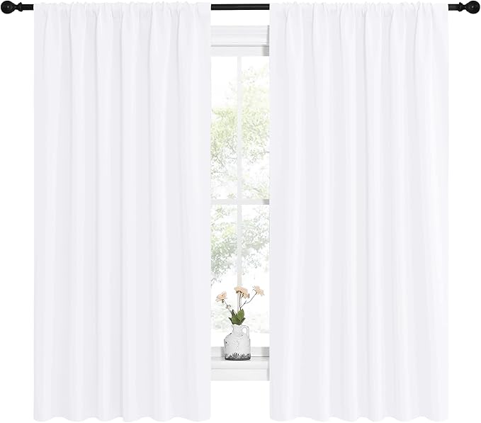 NICETOWN White Curtains, 50% Light Blocking Curtain Panels for Bedroom, Home Decoration Easy-Care Solid Rod Pocket Draperies/Drapes, Window Covering for Kitchen (2 Panels, 62 by 63, White) - Image 2