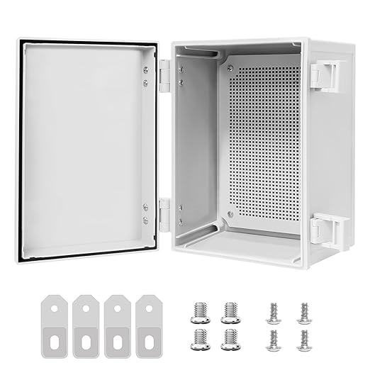 Junction Box IP65 Waterproof Dustproof ABS Plastic Enclosure Outdoor and Indoor Project Box Hinged Cover with Mounting Plate Wall Brackets Outer Dimension 11.8"x 7.9" x 7.1", Grey by LMioEtool