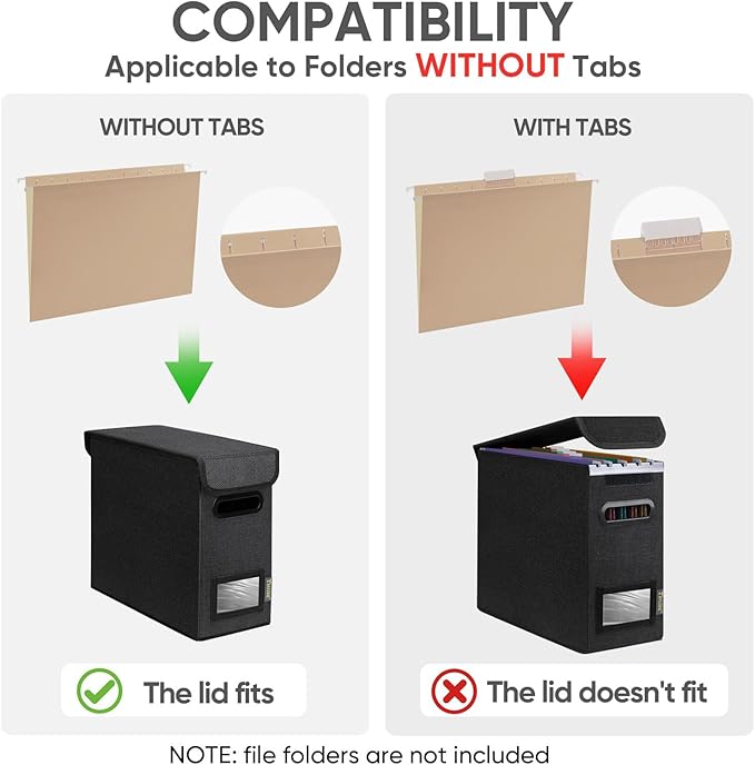 BALEINE File Organizer Box with Lid, Collapsible File Folder Organizer with Plastic Slide, Hanging File Folder Box for Office Document Storage (1 Pack, Black, S) - Image 2