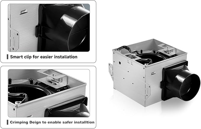 Bathroom Exhaust Fan 60 CFM 0.3 Sone, 4 Inch Duct, Quiet Energy Saving Ventilation Fan, Easy to Install, No Attic Access Needed Ceiling Mounted, White, ETL Certified - Image 3
