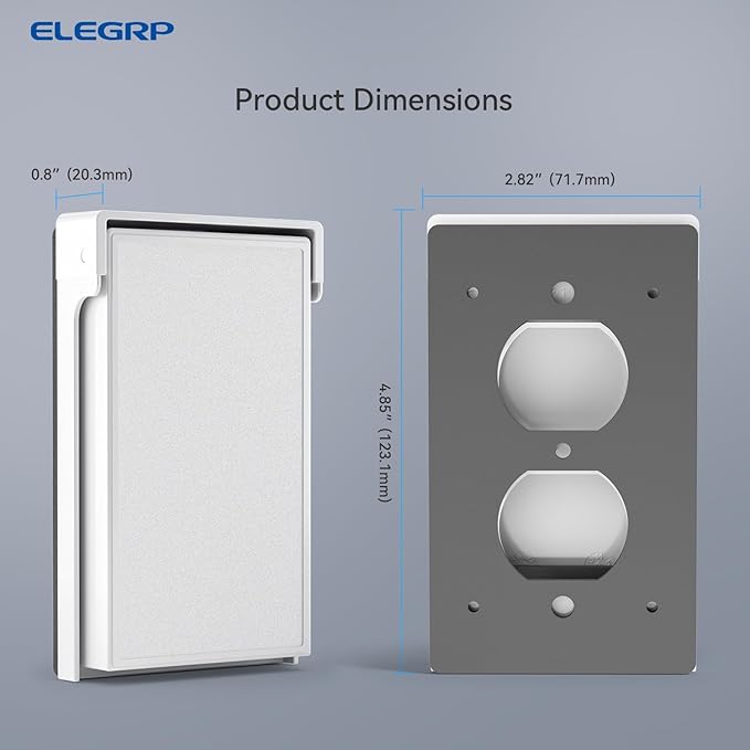 ELEGRP Vertical Outdoor Cover for Duplex Receptacles, Weatherproof Wall Plate, Outdoor Electrical Outlet Cover, Standard Size 1-Gang 4.85” x 2.82”, Thermoplastic, 2 Pack, White - Image 5