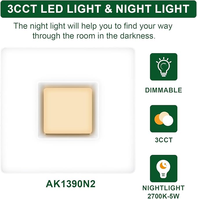 Akicon Bathroom Exhaust Fan with Light, 90 CFM, 1.5 Sones Bath Celing Fan Light Combo, 15W Dimmable 3CCT LED Light with 5W Night Light Ventilation fan for Home, Square, Black - Image 6