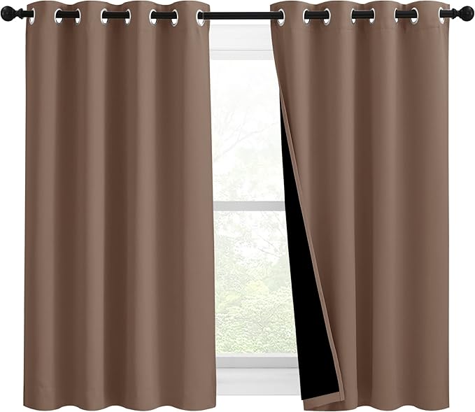 NICETOWN Bedroom Full Blackout Curtain Panels, Super Thick Insulated Window Covers, Keeping Out Cold Air and Heat 100% Blackout Blinds with Black Liner (Cappuccino, Set of 2, 46 by 54-inch) by NICETOWN