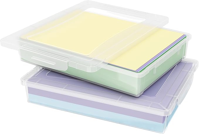 Lifewit 2 Pack Plastic Multi-Purpose Storage Box with Latching Lids, Clear A4 Paper Storage, Classroom Organization, Storage Containers for Board Game, Craft, Document, Magazine, Art Supplies by Lifewit
