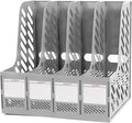 SAYEEC Magazine File Holder, Plastic Desktop File Folder Organizer with 4 Large Compartments, Vertical Desk Binder Organizer Office Organization and Storage File Holder for Desk, School, Home (Grey) by SAYEEC