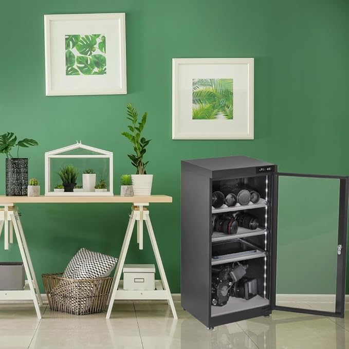 125LT Electronic Dry Cabinet for Camera, Lens & Electronics – Silent Dehumidifying Storage, Touchscreen Humidity Control (60‑35% RH), 4 Adjustable Shelves, LED Light, Lock, Energy Saving - Image 5