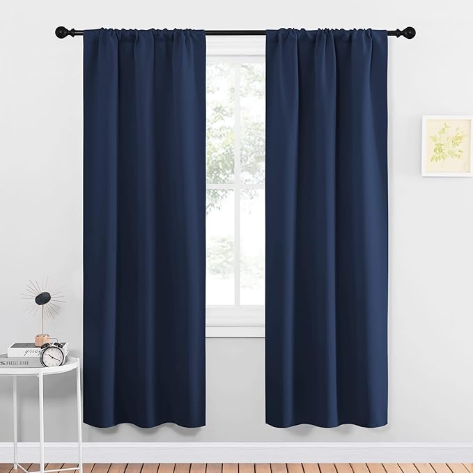 NICETOWN Blackout Curtains for Living Curtains, Home Decorations Thermal Insulated Solid Pole Top Blackout Drapes for Living Room (Navy, 1 Pair, 34-inch W x 72-inch L) by NICETOWN