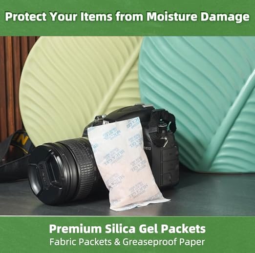 100 Gram (10 Packets) Silica Gel Packets, Desiccant Packs Silica Gel Desiccant Packets for Storage Rechargeable Moisture Absorbers Bags with Indicating Beads - Image 6