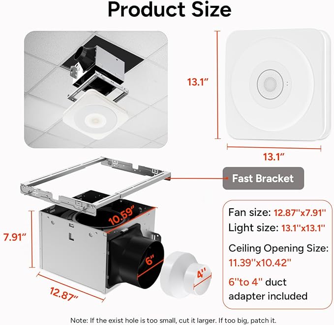 OREiN 4-in-1 Matter Smart Bathroom Exhaust Fan with Light, Bluetooth Speaker & Humidity Sensor, 110/160 CFM, 1500LM 2700K-6500K, Alexa/App/Remote Control, Required Ceiling Opening 11.39"x10.42" - Image 2