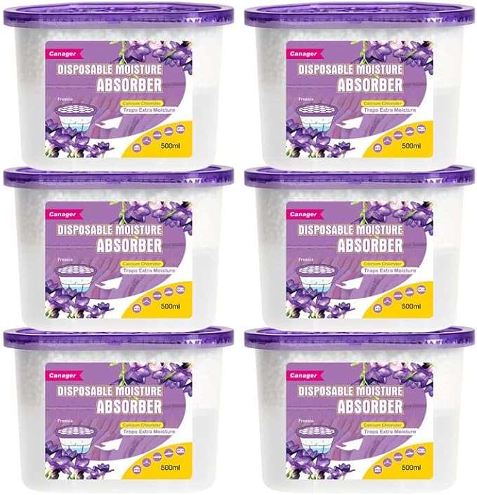 CANAGER Moisture Absorber Box-Odor Eliminator,Absorb Excess Moisture. Suitable for Wardrobe, Bedroom, Kitchen and Bathroom-6 Packs, Effectively Collect Water, Fresh Air,Freesia. Fuchsia by CANAGER