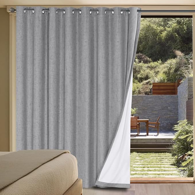 H.VERSAILTEX Linen Blackout Curtains Durable Thick Textured Linen Look 100% Blackout Patio Door Curtain Anti Rust Grommet Extra Wide Sliding Door Curtain Panel, W100 x L96 inch - Dove Gray by HVERSAILTEX