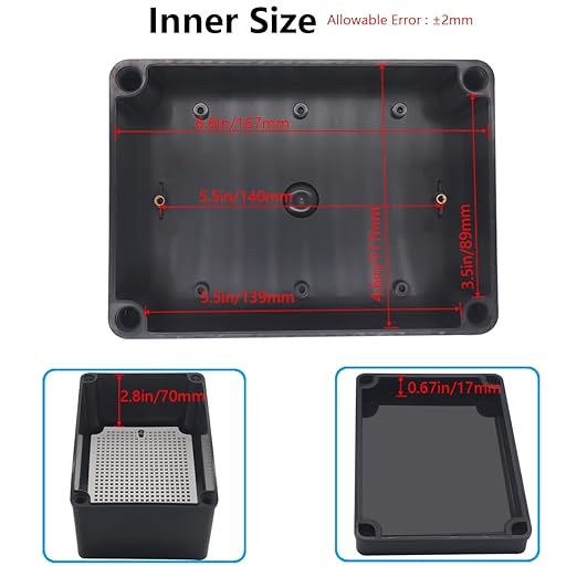 Junction Box,IP67 Waterproof ABS Black Project Box with Mounting Plate Electrical Box Enclosure for Outside Electronics 6.9 x 4.9 x 3.9inch(175x125x100mm) - Image 4