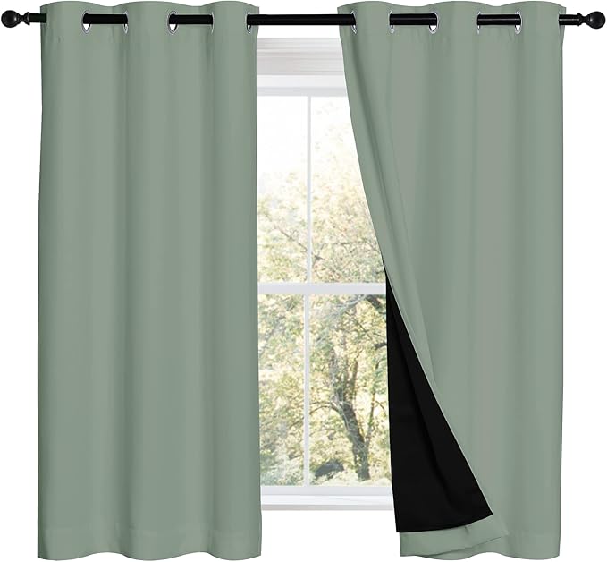 NICETOWN 100% Blackout Curtains 54 inches Long, Double-Deck Completely Blackout Window Treatment Thermal Insulated Lined Drapes for Small Window (Greyish Green, 1 Pair, 42 inches Width Each Panel) - Image 2