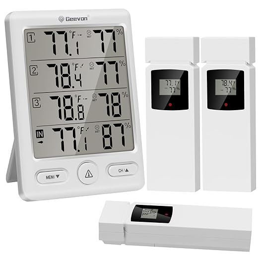 Geevon Indoor Outdoor Thermometer Wireless with 3 Remote Sensors, Digital Hygrometer Indoor Thermometer, Temperature Humidity Monitor Gauge with 200FT/60M Range (White) - Image 8