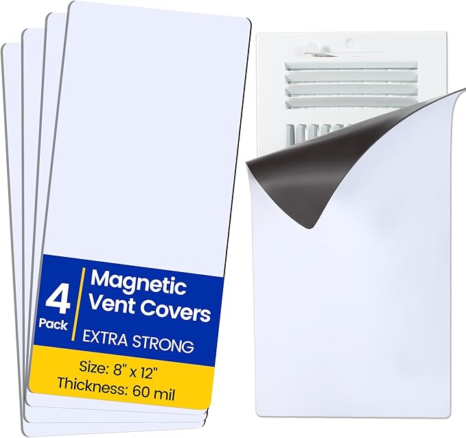 Magnetic Vent Covers, Extra Strong Magnets, 8" x 12" (4 Pack) Ultra Thick 60mil, Complete Seal, Air Vent Covers for Home Floor, Ceiling, Wall Registers, HVAC, AC, RV, and Heater Vents by Unknown