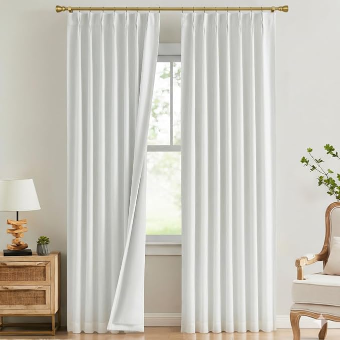 Kayne Studio White Pinch Pleated Blackout Curtains - Thermal Insulated Energy Efficient Back Tab Room Darkening Drapes, 108 Inch Window Curtain Panels withHooks for Living Room/Bedroom(2 Pcs,40"x108") by KayneStudio