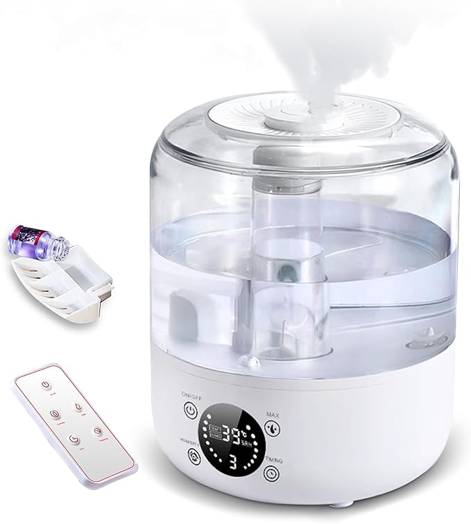 Humidifiers for Bedroom Baby, QWUE Top Fill 3L Humidifier Large Room, Easy to Fill & Clean, 28dB Quiet Cool Mist Air Humidifier for Plants, Home, Nursery, Allergy Relief, Auto Shut-off and BPA-Free by QWUE