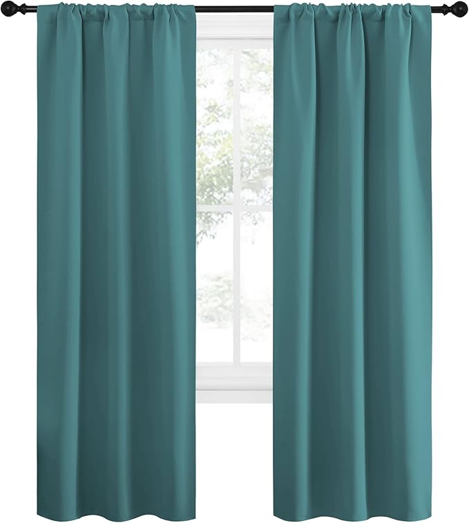 NICETOWN Blackout Curtains for Living Curtains, Three Pass Microfiber Noise Reducing Thermal Insulated Solid Rod Pocket Blackout Window Curtains for Kids Room (Sea Teal, 2 Panels, 34-inch x 72-inch) - Image 2