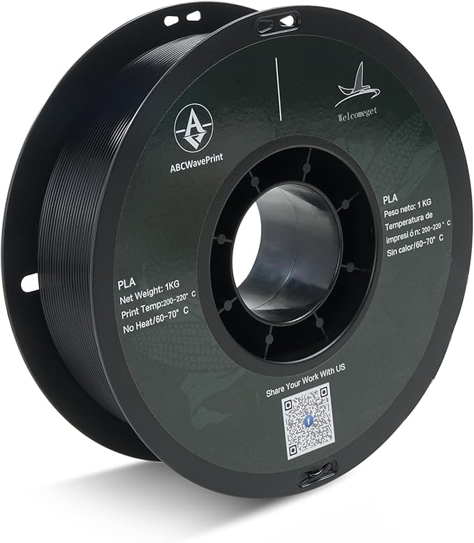 PLA 3D Printer Filament, Dimensional Accuracy +/- 0.02 mm, 1 kg Spool(2.2lbs), 1.75 mm，Black by ABCWavePrint