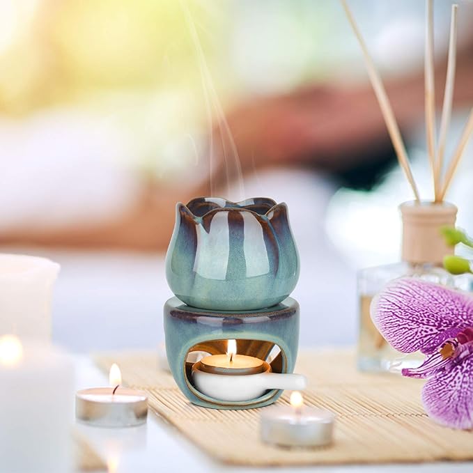 ComSaf Wax Melt Burners Essential Oil Burner Set of 2, Aromatherapy Aroma Burner Ceramic Oil Diffuser Candle Tealight Holder Home Bedroom Decor Christmas Housewarming Gift - Image 4