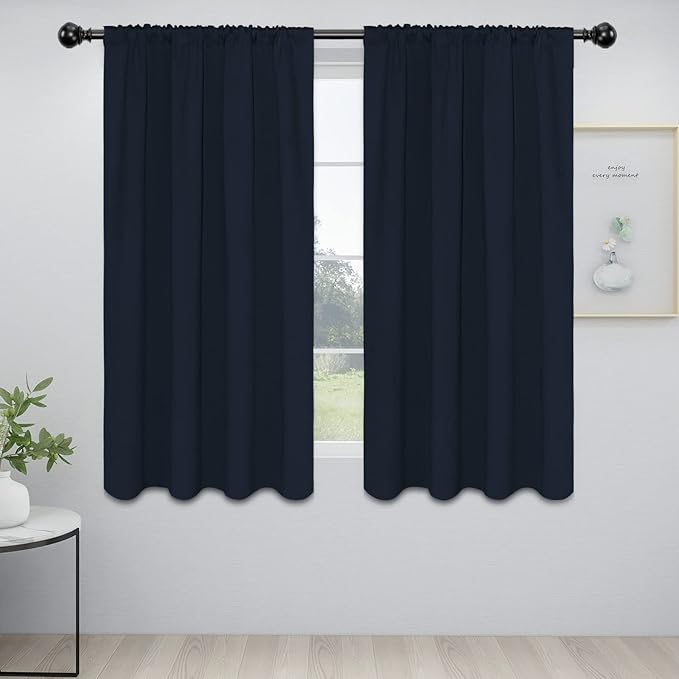 Easy-Going Rod Pocket Blackout Curtains for Bedroom, Room Darkening Window Curtains for Living Room, Thermal Insulated Noise Reduction Solid Window Drapes, 2 Panels(42x63 in, Navy) by Easy-Going