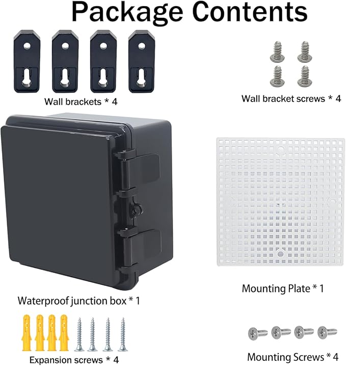 Junction Box, Hinged Black Cover IP67 Waterproof ABS Project Box with Mounting Plate Electrical Box Enclosure with Wall Bracket 5.9 x 5.9 x 3.5inch(150x150x90mm) - Image 6