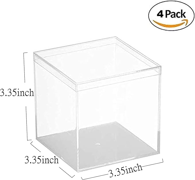 Acrylic Box Clear Boxes with Lid 4 Pieces Display Case Graduation Candy Box Plastic Square Cube Wedding Present Valentine's Day Birthday Party Gift Wrap Storage Box - Image 2