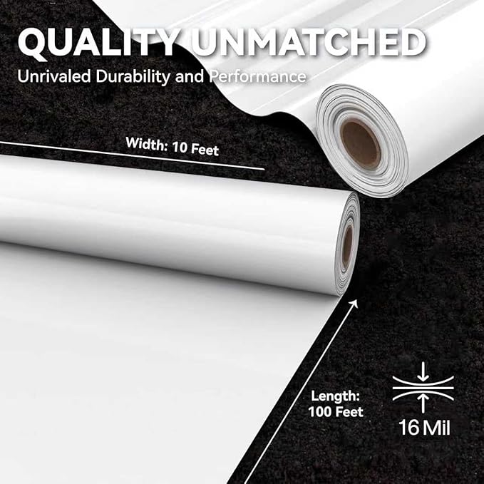 Crawl Space Vapor Barrier, 16 Mil Vapor Barrier, 10'x100', White Plastic Sheeting - Thick Plastic Sheeting, Heavy Duty Polyethylene Film, Drop Cloth Vapor Barrier Covering for Crawl Space, Basement - Image 4