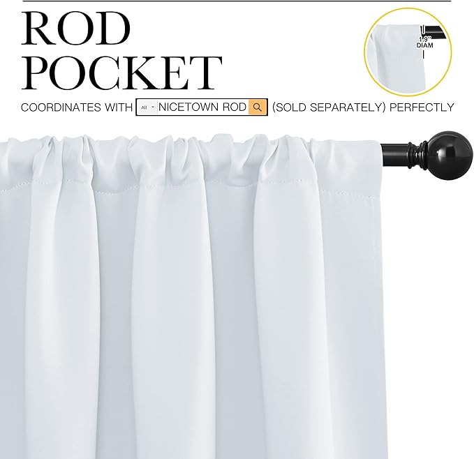 NICETOWN Bedroom Window Curtain Panels - Window Treatment Thermal Insulated Rod Pocket Room Darkening Curtains/Drapes for Patio Door (Greyish White, 2 Panels, 62 in x 72 in (W x L)) - Image 3