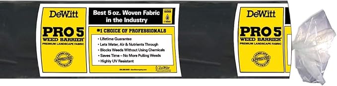 Dewitt 4-Pack Pro-5 Weed Barrier Fabric 5 oz, 3 x 250 Feet – Heavy-Duty Woven Landscape Ground Cover Mat for Raised Garden Bed, Greenhouse Gardening, Outdoor Landscaping, and Commercial Planting by DeWitt