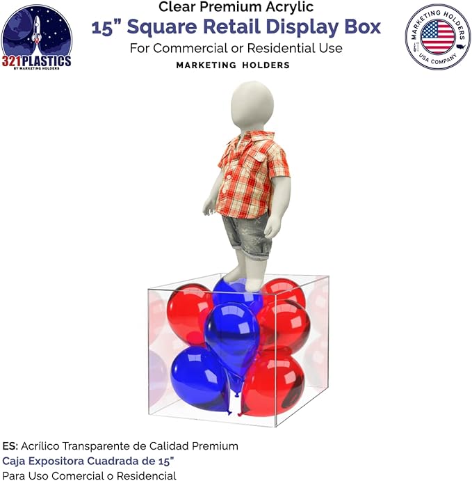 15" x 15" Clear Acrylic Display Box with One Open Side No Lid Versatile Square Plexiglass Retail Product Riser or Merchandise Storage Bin No Assembly by Marketing Holders - Image 4