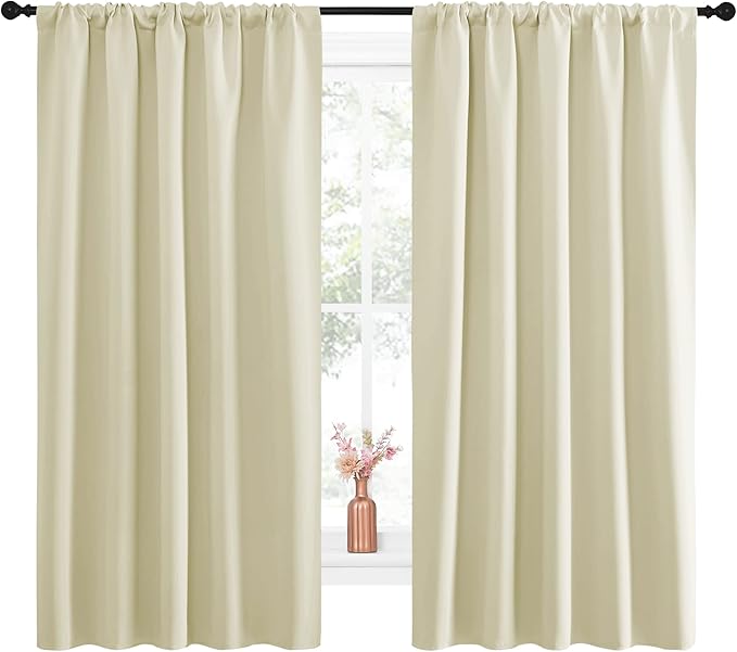 NICETOWN Blackout Curtains for Living Curtains, Room Darkening Curtains & Drapes for Kids Bedroom, Home Decoration Draperies (Beige, 52 in x 63 in (W x L), 2 PCs) - Image 2