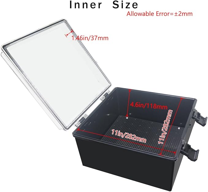 Junction Box, Hinged Black Clear Cover IP67 Waterproof ABS Project Box with Mounting Plate Electrical Box Enclosure with Wall Bracket 11.8 x 11.8 x 6.7inch(300x300x170mm) - Image 3