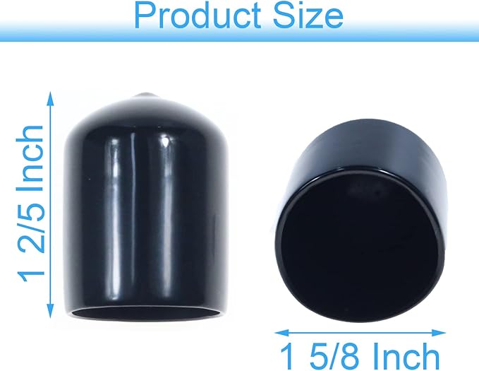 Acocony 1 5/8 Inch Rubber Cap Round Rubber End Caps PVC Flexible Protector Plastic Plugs for Round Holes Black Pack of 8 - Image 2