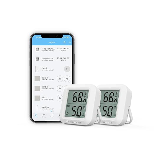 THIRDREALITY Zigbee Temperature and Humidity Sensor 2 Pack, Digital LCD Display, ZigBee Hub Required, App Records, Remote Monitoring and Smart Home Automation, AAA Batteries Included by ThirdReality