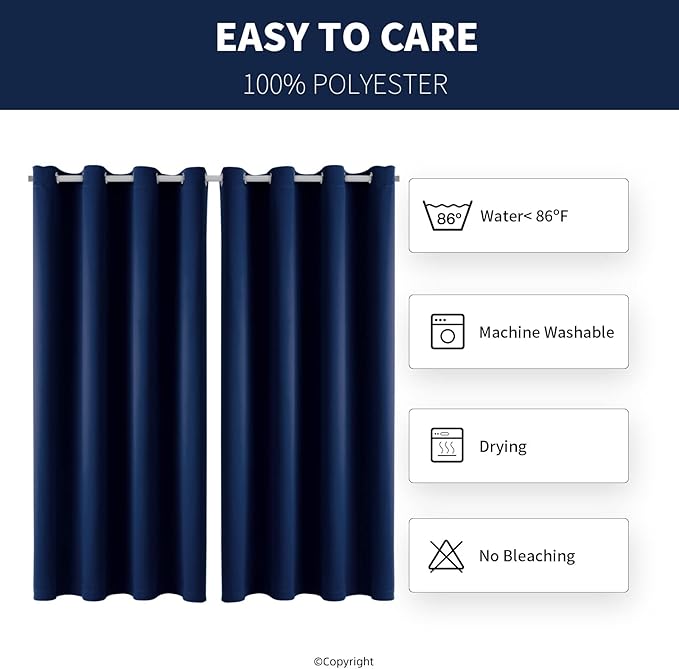 Water Proof Outside Curtains with Grommet Top for Porch, W52 x L132 Thermal Insulated Washable Light Block Outdoor Divider Drapes for Patio Gazebo Deck Pool Area Pergola Cabana (Navy) - Image 6