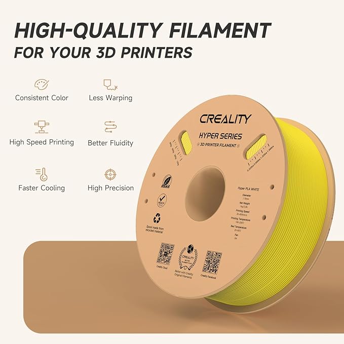 Official Creality Hyper PLA Filament 1.75mm, High Speed 30-600mm/s Rapid 3D Printer Filament PLA, Dimensional Accuracy +/-0.02mm, Fit Most FDM 3D Printers，1KG(2.2lbs) Spool Yellow - Image 3