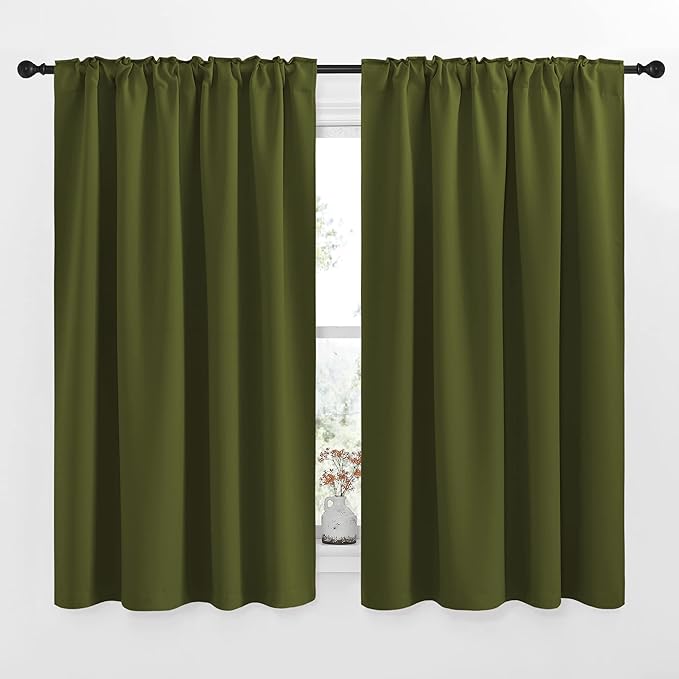 NICETOWN Bedroom Curtains Blackout Draperies Panels - (Olive Green) 52 inches x 54 inches, Double Panels, Thermal Insulated Rod Pocket/Back Tab Blackout Curtains for Christmas Window - Image 3