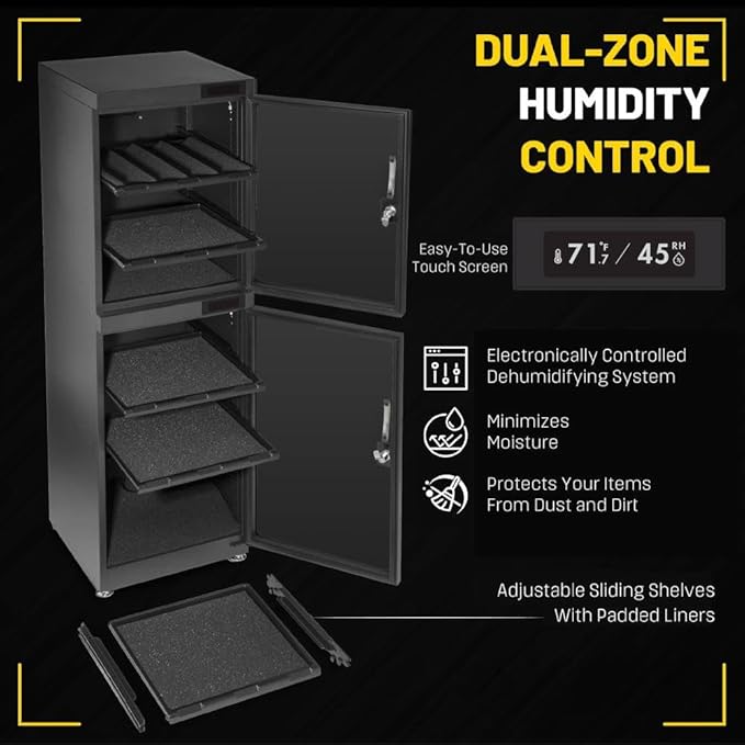 180LT Electronic Dry Cabinet for Camera, Lens & Electronics – Silent Dehumidifying Storage, Touchscreen, Dual Zone Humidity Control (60-35% RH), 5 Adjustable Shelves, LED Light, Lock - Image 3